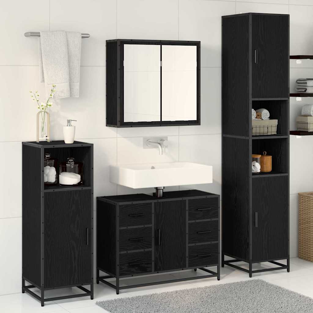 Badezimmermöbel Set 4 pcs Schwarz Eichen-Optik 80 x 33 x 60 cm