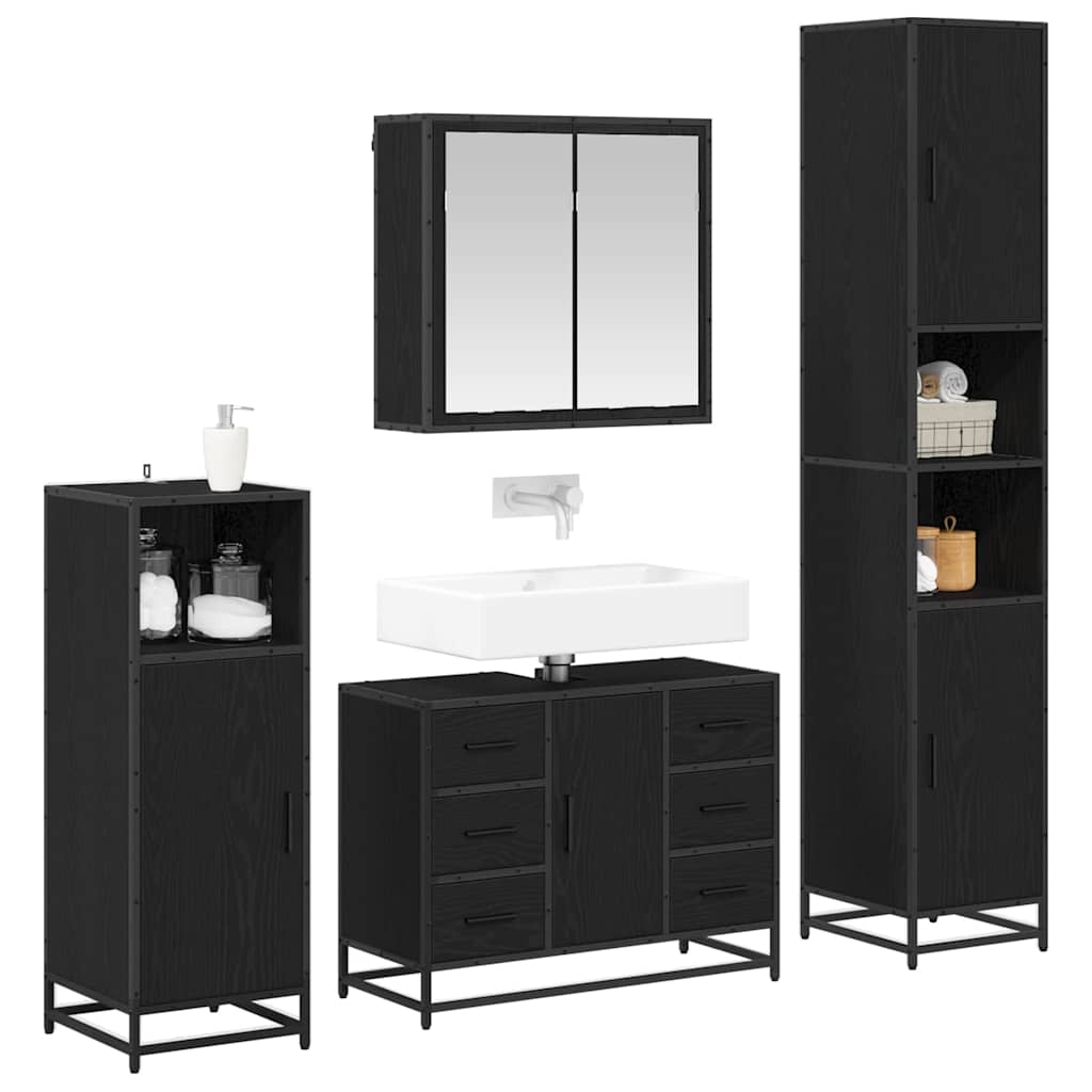 Badezimmermöbel Set 4 pcs Schwarz Eichen-Optik 80 x 33 x 60 cm