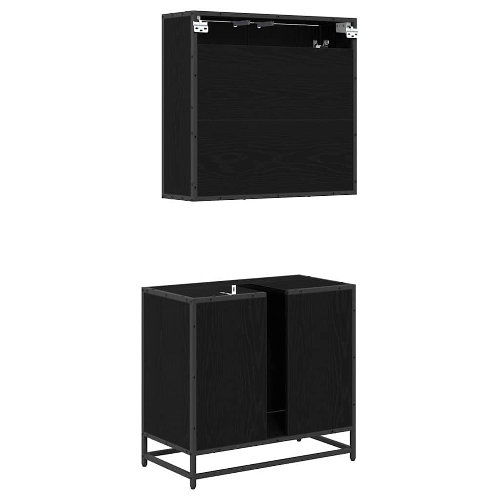 Badezimmermöbel Set 2 pcs Schwarz Eichen-Optik 65 x 33 x 60 cm