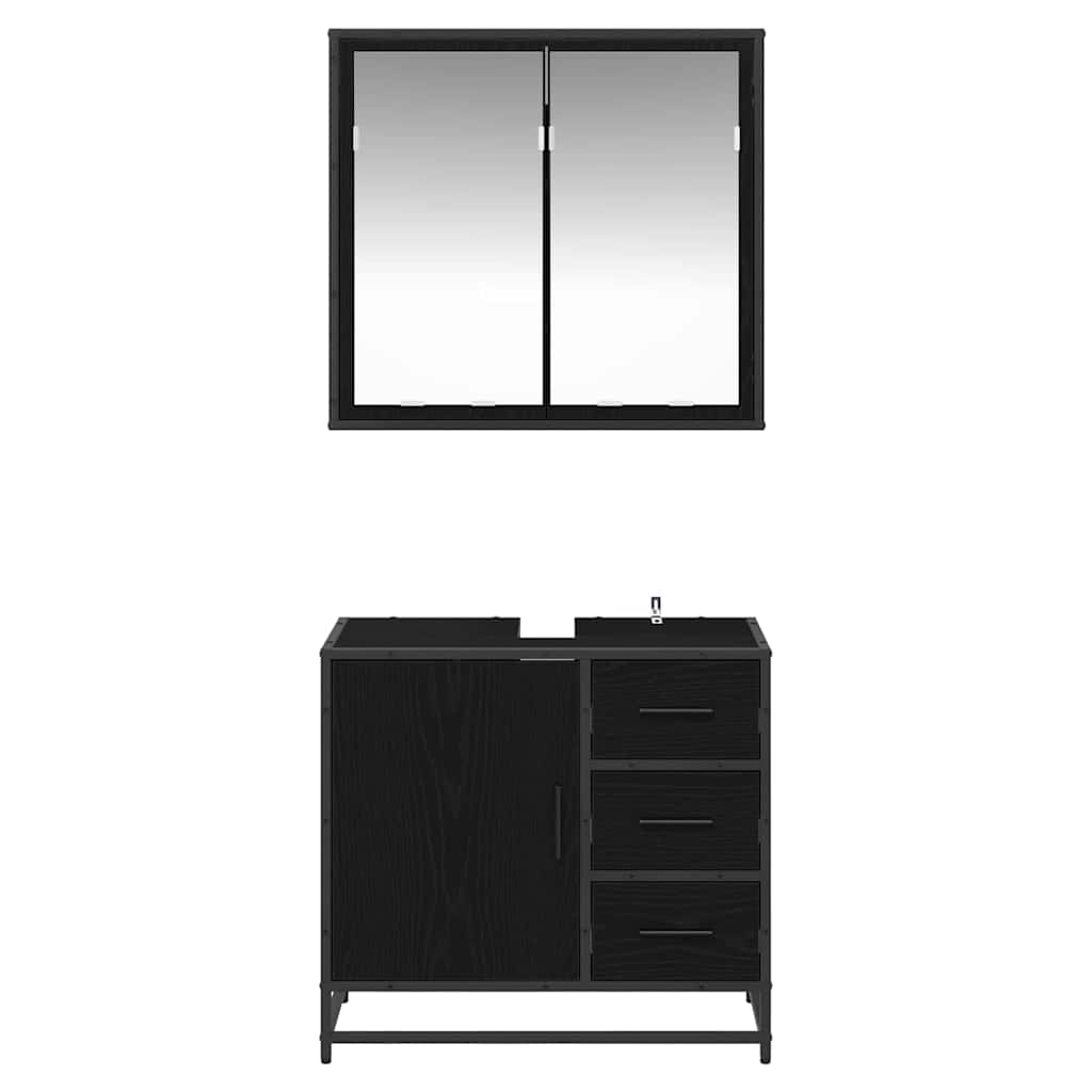 Badezimmermöbel Set 2 pcs Schwarz Eichen-Optik 65 x 33 x 60 cm