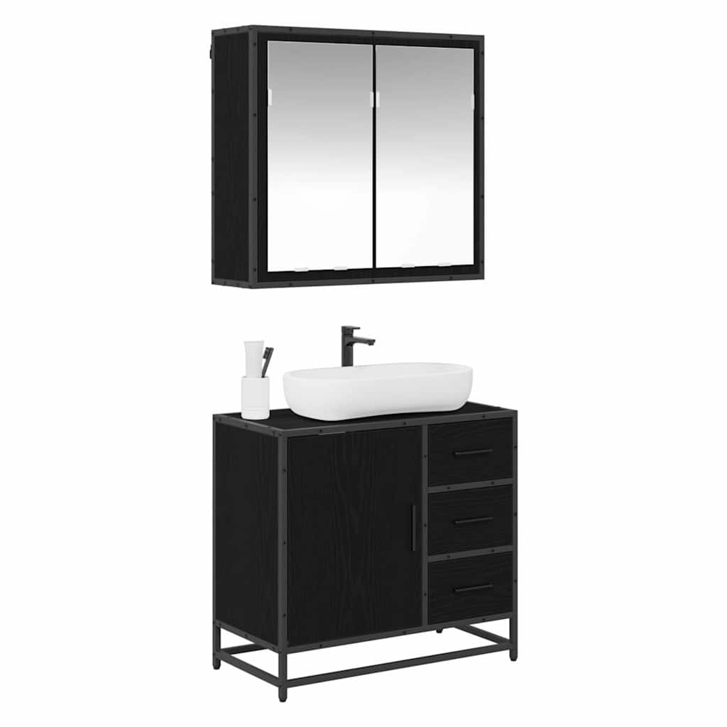 Badezimmermöbel Set 2 pcs Schwarz Eichen-Optik 65 x 33 x 60 cm