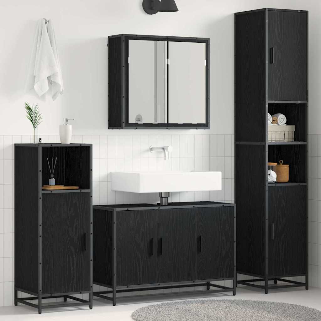 Badezimmermöbel Set 4 pcs Schwarz Eichen-Optik 90 x 33 x 60 cm
