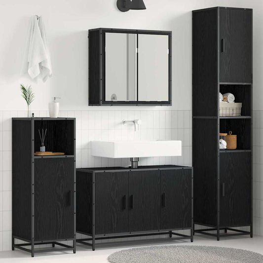 Badezimmermöbel Set 4 pcs Schwarz Eichen-Optik 90 x 33 x 60 cm