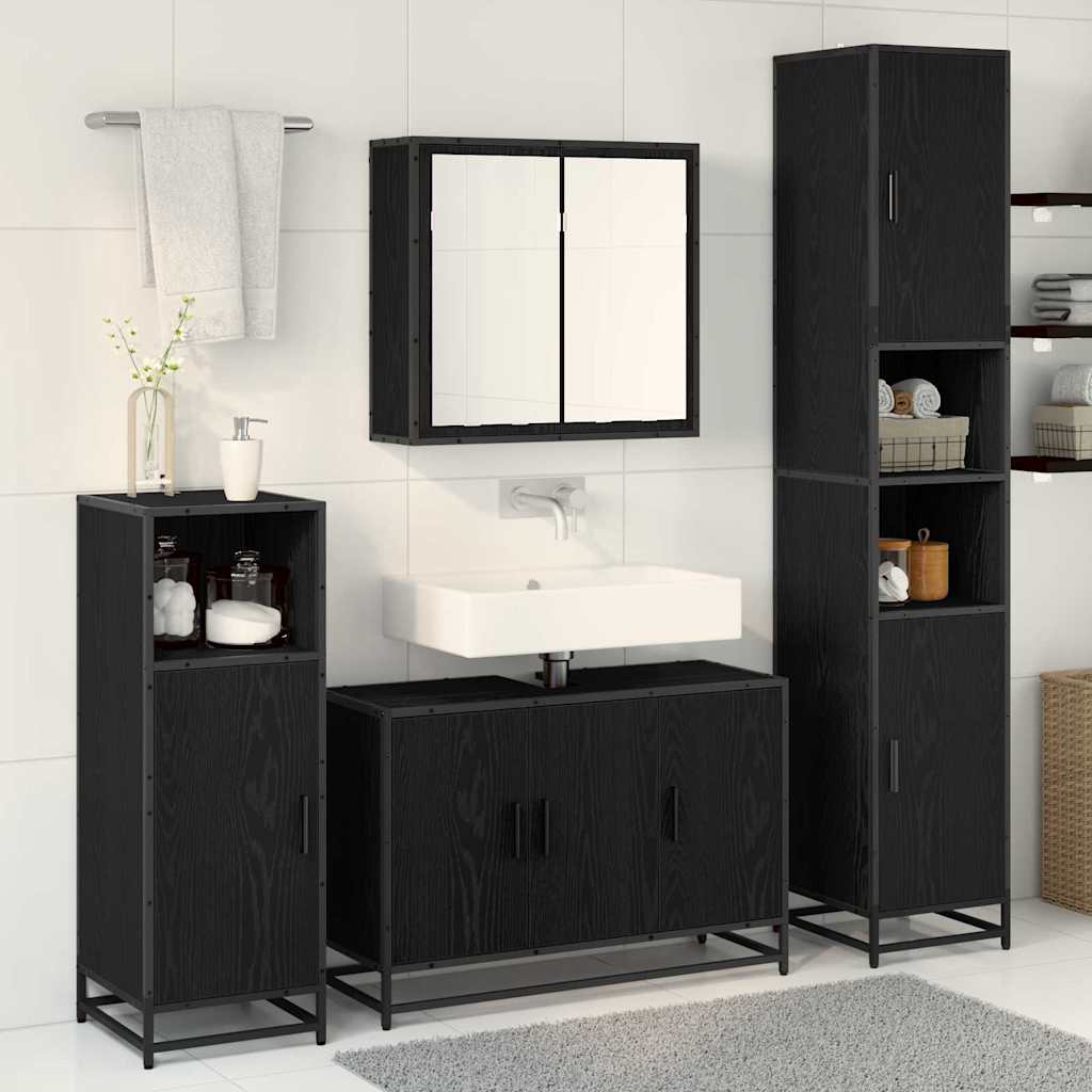 Badezimmermöbel Set 4 pcs Schwarz Eichen-Optik 90 x 33 x 60 cm