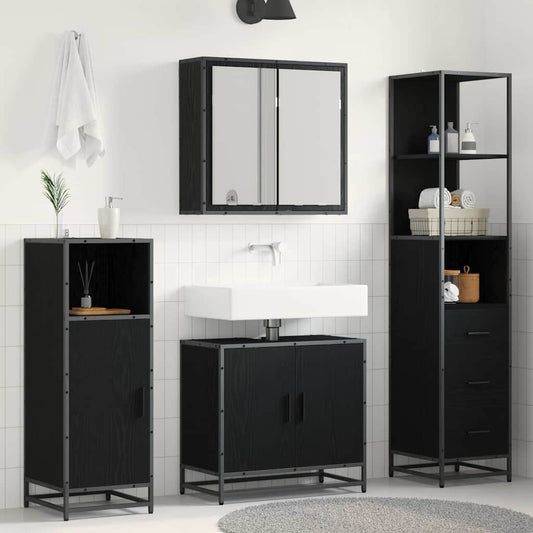 Badezimmermöbel Set 3 pcs Schwarz Eichen-Optik 65 x 33 x 60 cm
