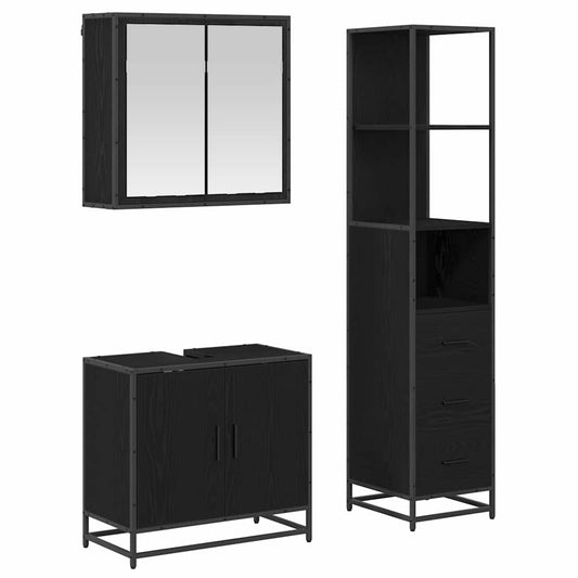 Badezimmermöbel Set 3 pcs Schwarz Eichen-Optik 65 x 33 x 60 cm