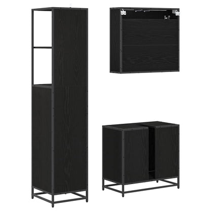Badezimmermöbel Set 3 pcs Schwarz Eichen-Optik 65 x 33 x 60 cm