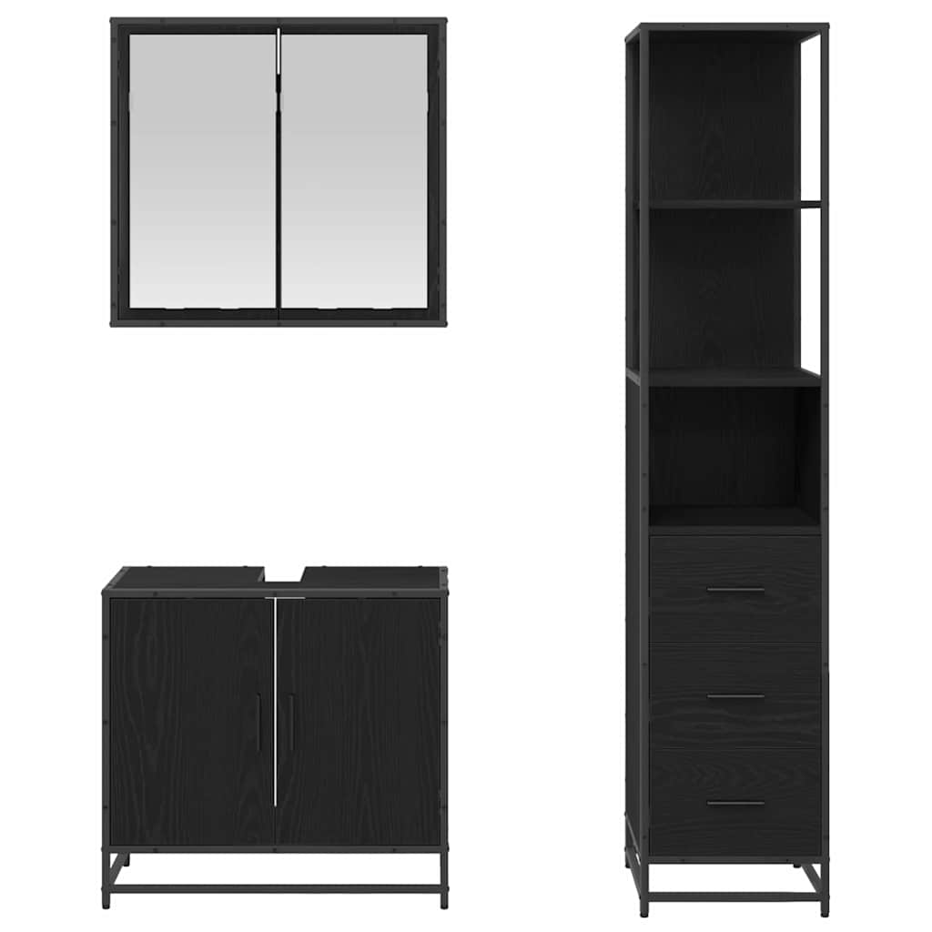 Badezimmermöbel Set 3 pcs Schwarz Eichen-Optik 65 x 33 x 60 cm