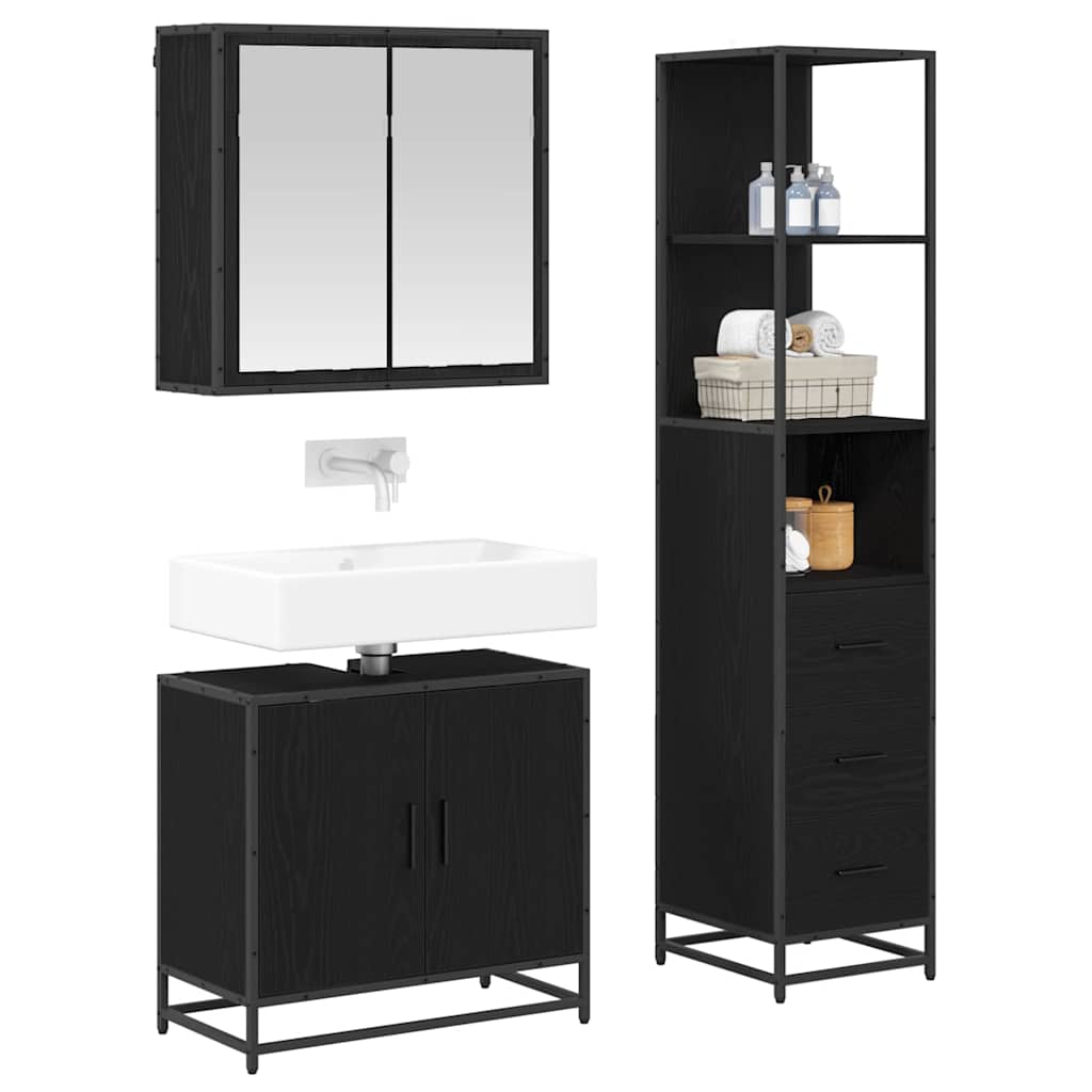 Badezimmermöbel Set 3 pcs Schwarz Eichen-Optik 65 x 33 x 60 cm