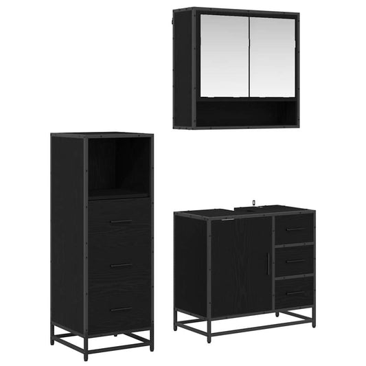 Badezimmermöbel Set 3 pcs Schwarz Eichen-Optik 65 x 33 x 60 cm