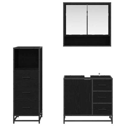 Badezimmermöbel Set 3 pcs Schwarz Eichen-Optik 65 x 33 x 60 cm