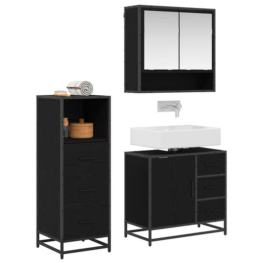 Badezimmermöbel Set 3 pcs Schwarz Eichen-Optik 65 x 33 x 60 cm