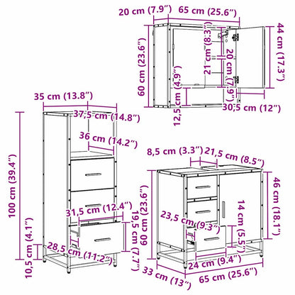 Badezimmermöbel Set 3 pcs Schwarz Eichen-Optik 65 x 33 x 60 cm