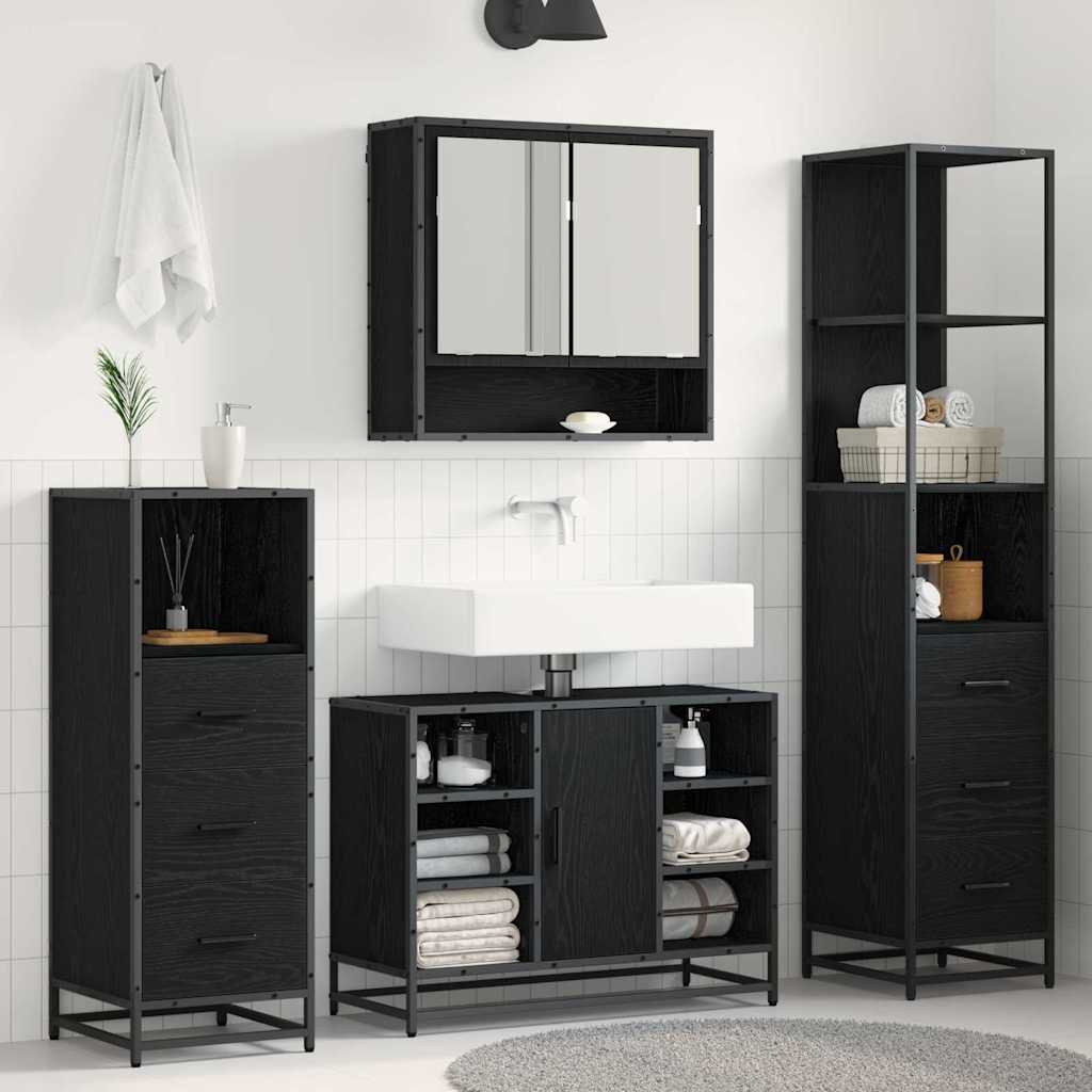 Badezimmermöbel Set 4 pcs Schwarz Eichen-Optik 80 x 33 x 60 cm