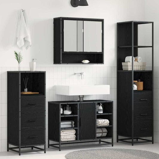 Badezimmermöbel Set 4 pcs Schwarz Eichen-Optik 80 x 33 x 60 cm