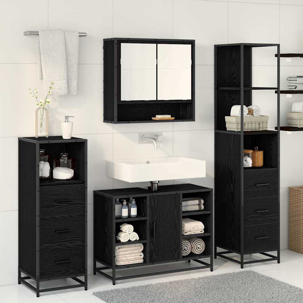 Badezimmermöbel Set 4 pcs Schwarz Eichen-Optik 80 x 33 x 60 cm