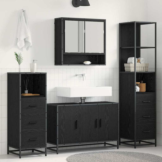 Badezimmermöbel Set 4 pcs Schwarz Eichen-Optik 90 x 33 x 60 cm