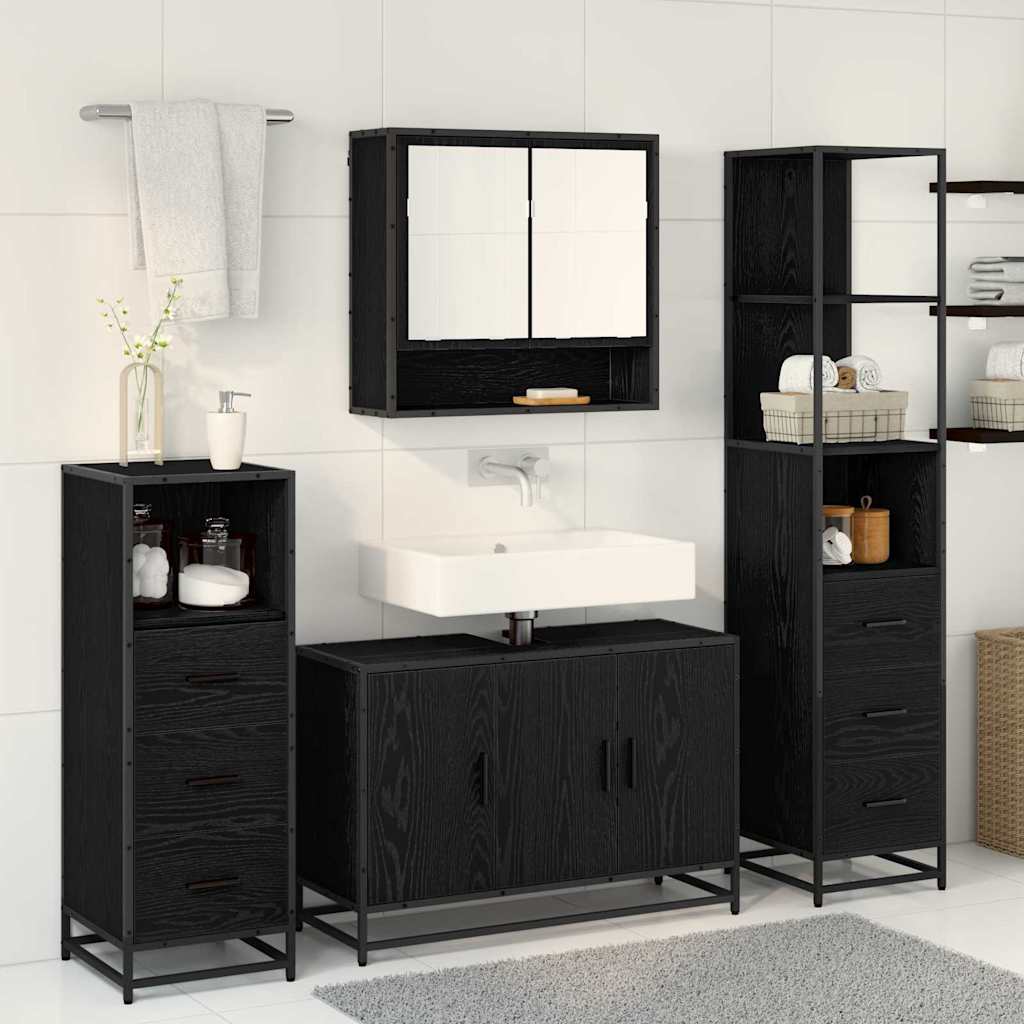 Badezimmermöbel Set 4 pcs Schwarz Eichen-Optik 90 x 33 x 60 cm