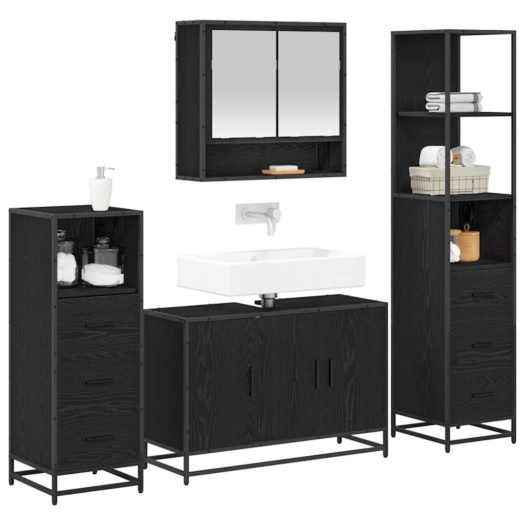 Badezimmermöbel Set 4 pcs Schwarz Eichen-Optik 90 x 33 x 60 cm