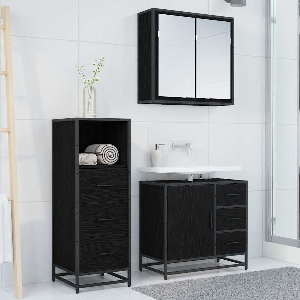 Badezimmermöbel Set mit Schubladen 3 pcs Schwarz Eichen-Optik
