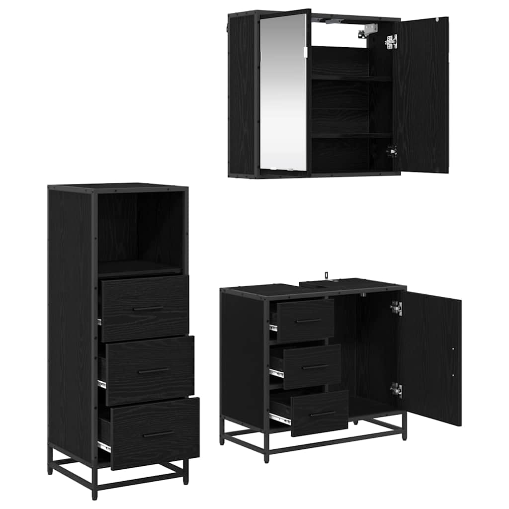 Badezimmermöbel Set mit Schubladen 3 pcs Schwarz Eichen-Optik