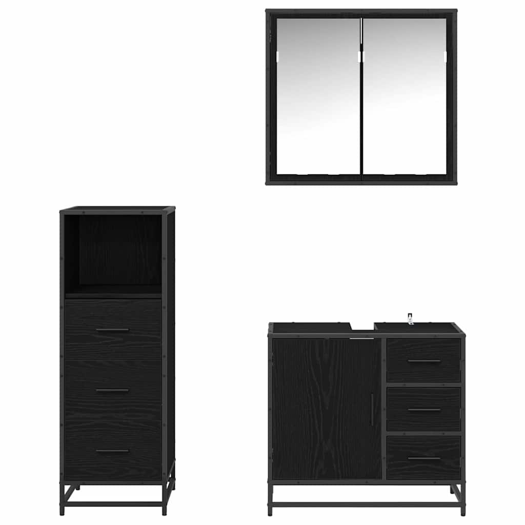 Badezimmermöbel Set mit Schubladen 3 pcs Schwarz Eichen-Optik