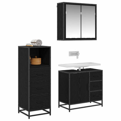 Badezimmermöbel Set mit Schubladen 3 pcs Schwarz Eichen-Optik