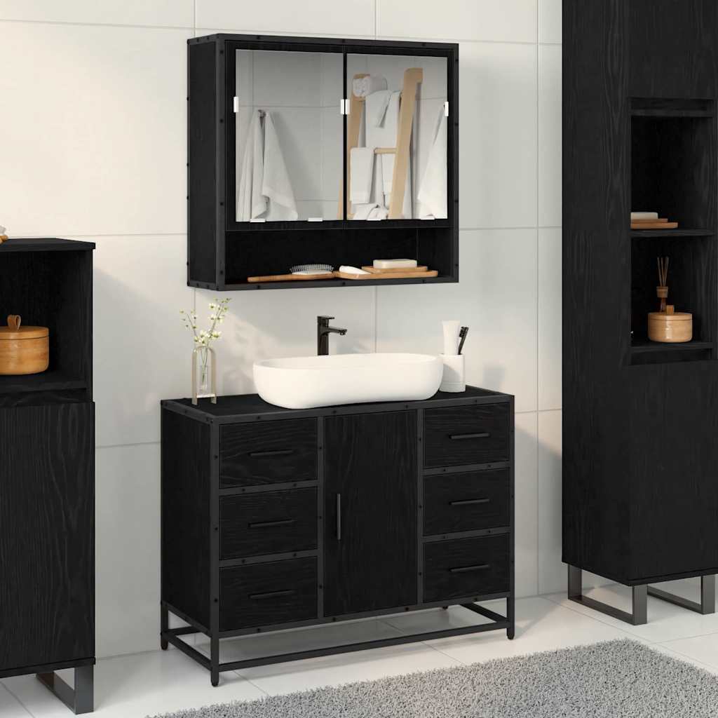 Badezimmermöbel Set 2 pcs Schwarz Eichen-Optik 80 x 33 x 60 cm