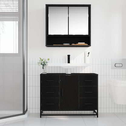 Badezimmermöbel Set 2 pcs Schwarz Eichen-Optik 80 x 33 x 60 cm