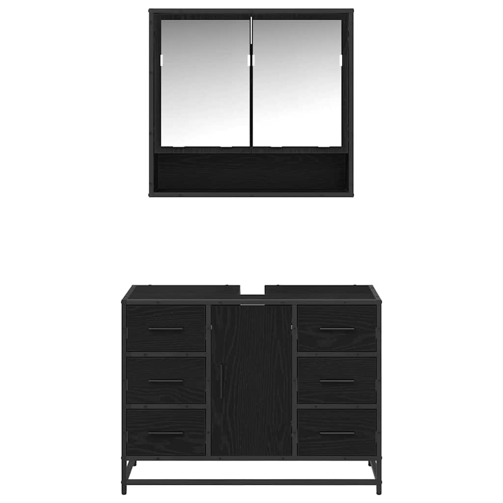 Badezimmermöbel Set 2 pcs Schwarz Eichen-Optik 80 x 33 x 60 cm