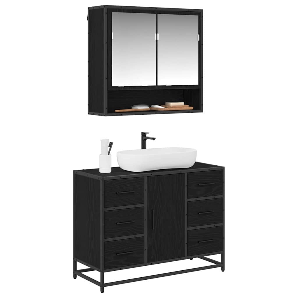 Badezimmermöbel Set 2 pcs Schwarz Eichen-Optik 80 x 33 x 60 cm