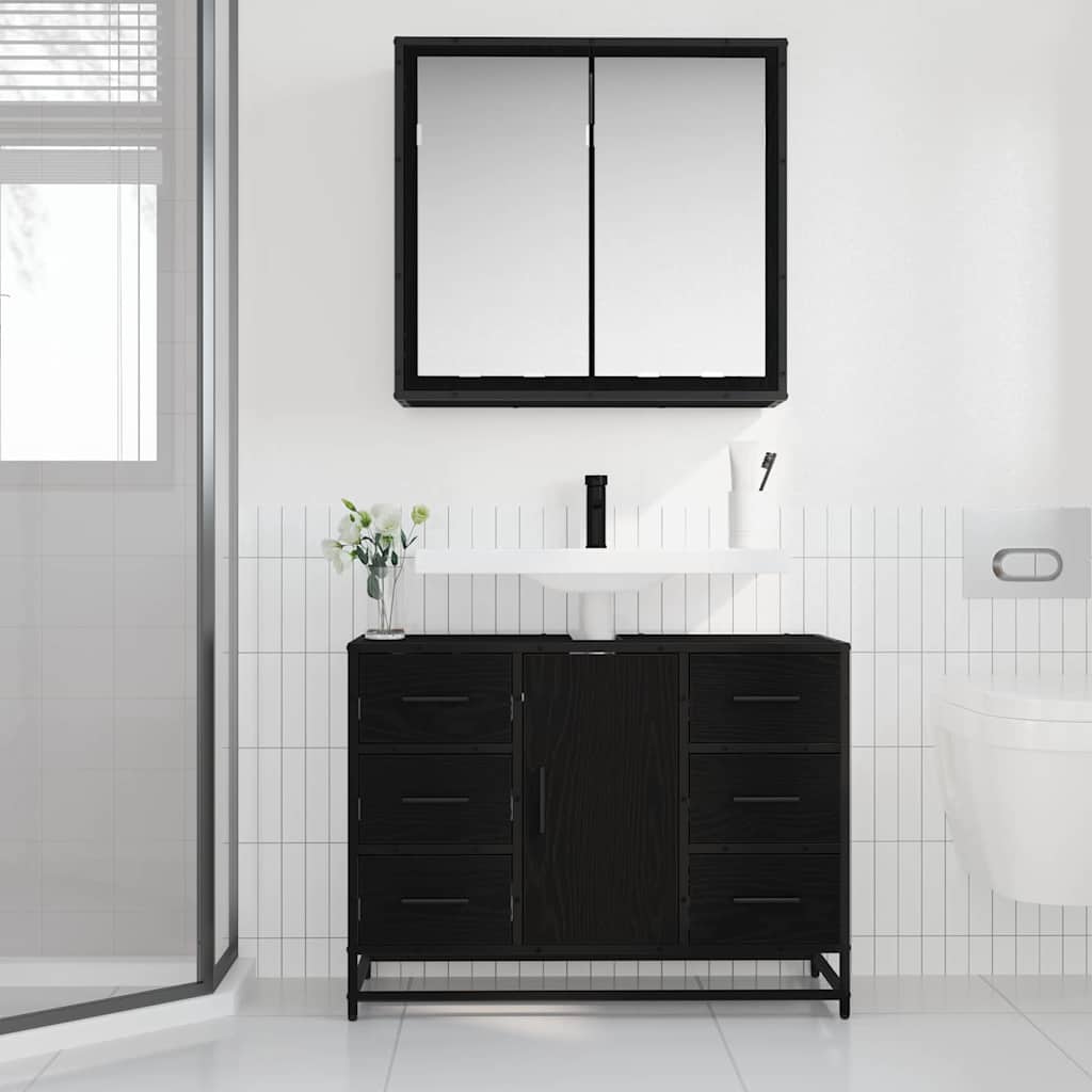 Badezimmermöbel Set 2 pcs Schwarz Eichen-Optik 80 x 33 x 60 cm