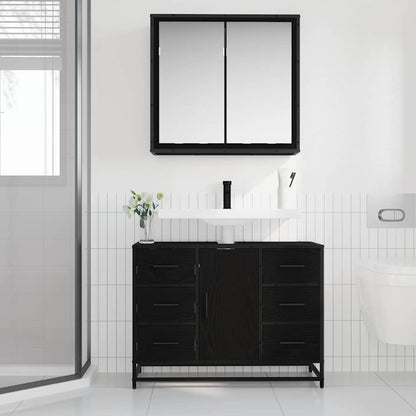 Badezimmermöbel Set 2 pcs Schwarz Eichen-Optik 80 x 33 x 60 cm