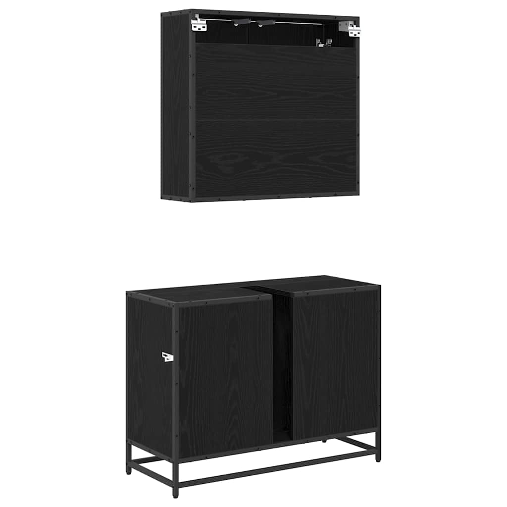 Badezimmermöbel Set 2 pcs Schwarz Eichen-Optik 80 x 33 x 60 cm
