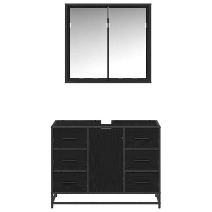 Badezimmermöbel Set 2 pcs Schwarz Eichen-Optik 80 x 33 x 60 cm