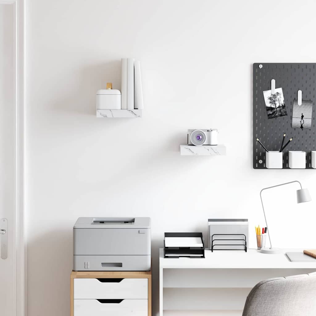 Wandregal 2 pcs Weiß Marmor 23 x 23,5 x 4 cm Holzwerkstoff