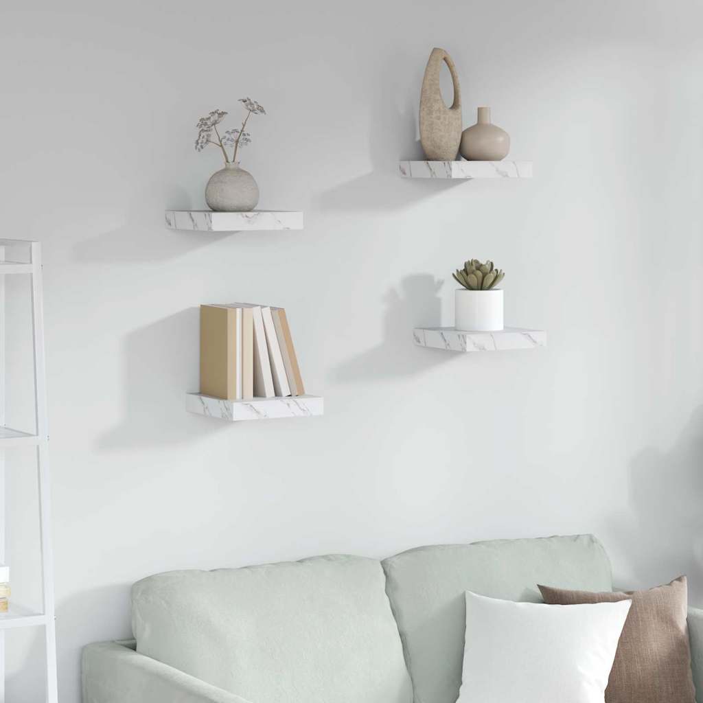 Wandregal 4 pcs Weiß Marmor 23 x 23,5 x 4 cm Holzwerkstoff