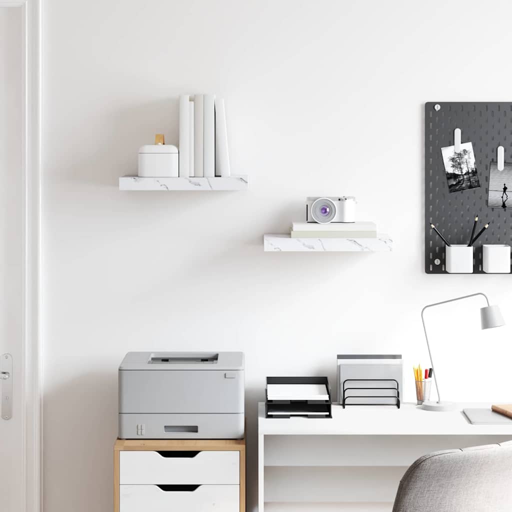 Wandregal 2 pcs Weiß Marmor 40 x 23,5 x 4 cm Holzwerkstoff