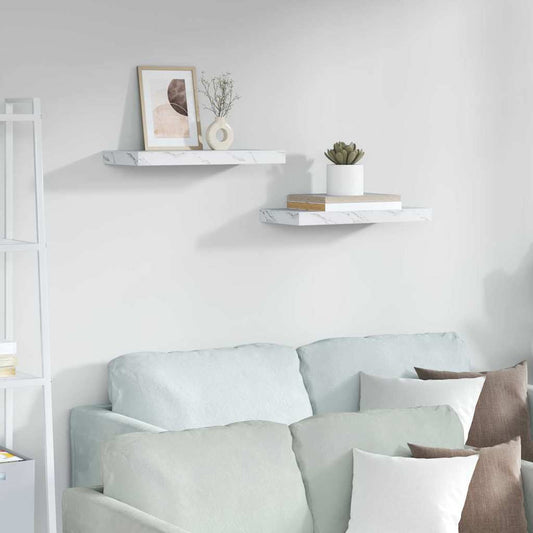 Wandregal 2 pcs Weiß Marmor 50 x 23,5 x 4 cm Holzwerkstoff