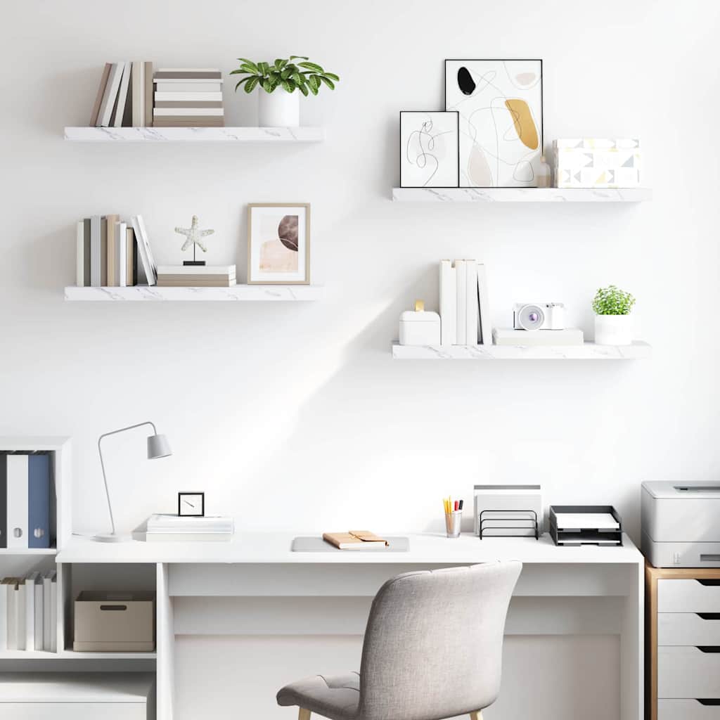 Wandregal 4 pcs Weiß Marmor 80 x 23,5 x 4 cm Holzwerkstoff