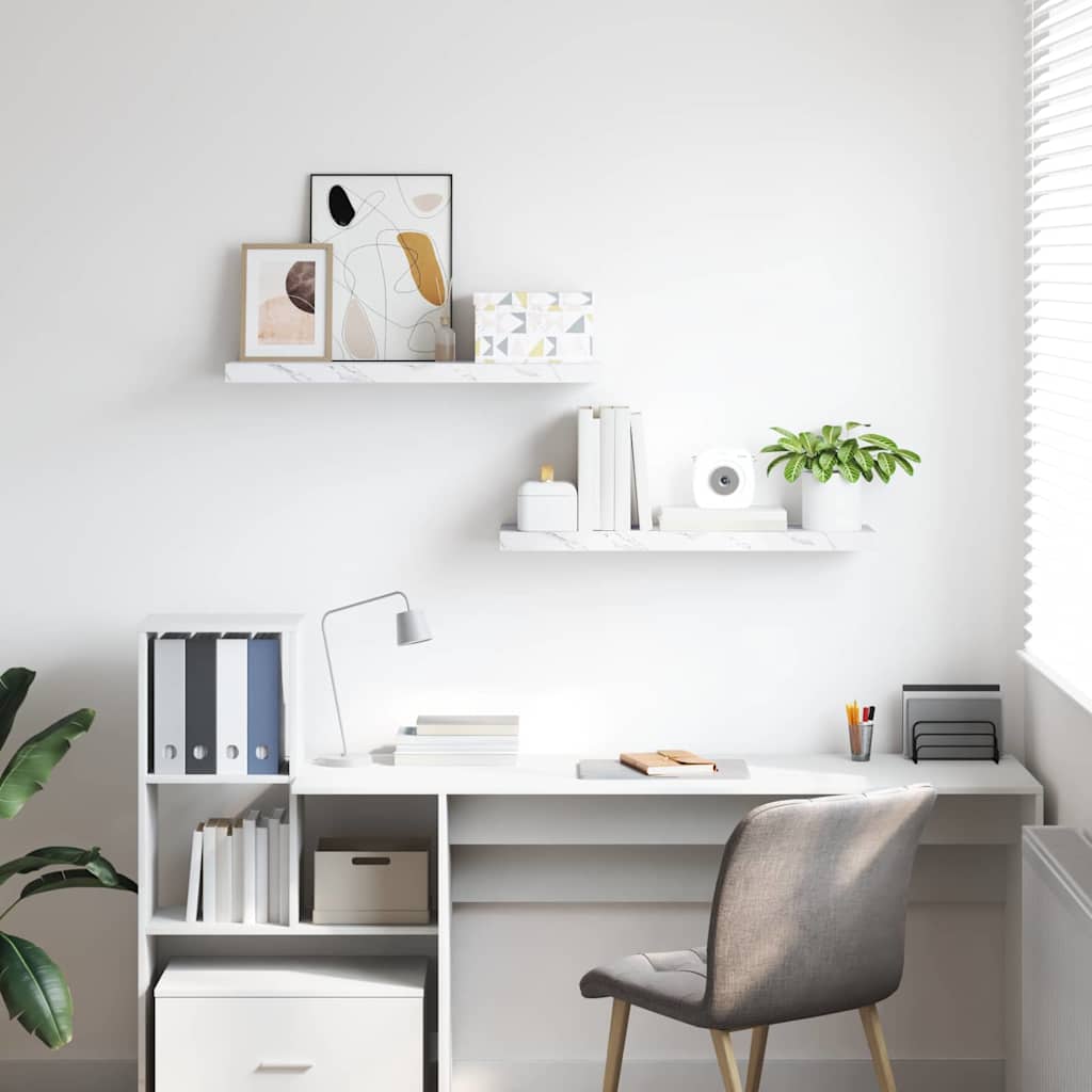 Wandregal 2 pcs Weiß Marmor 90 x 23,5 x 4 cm Holzwerkstoff