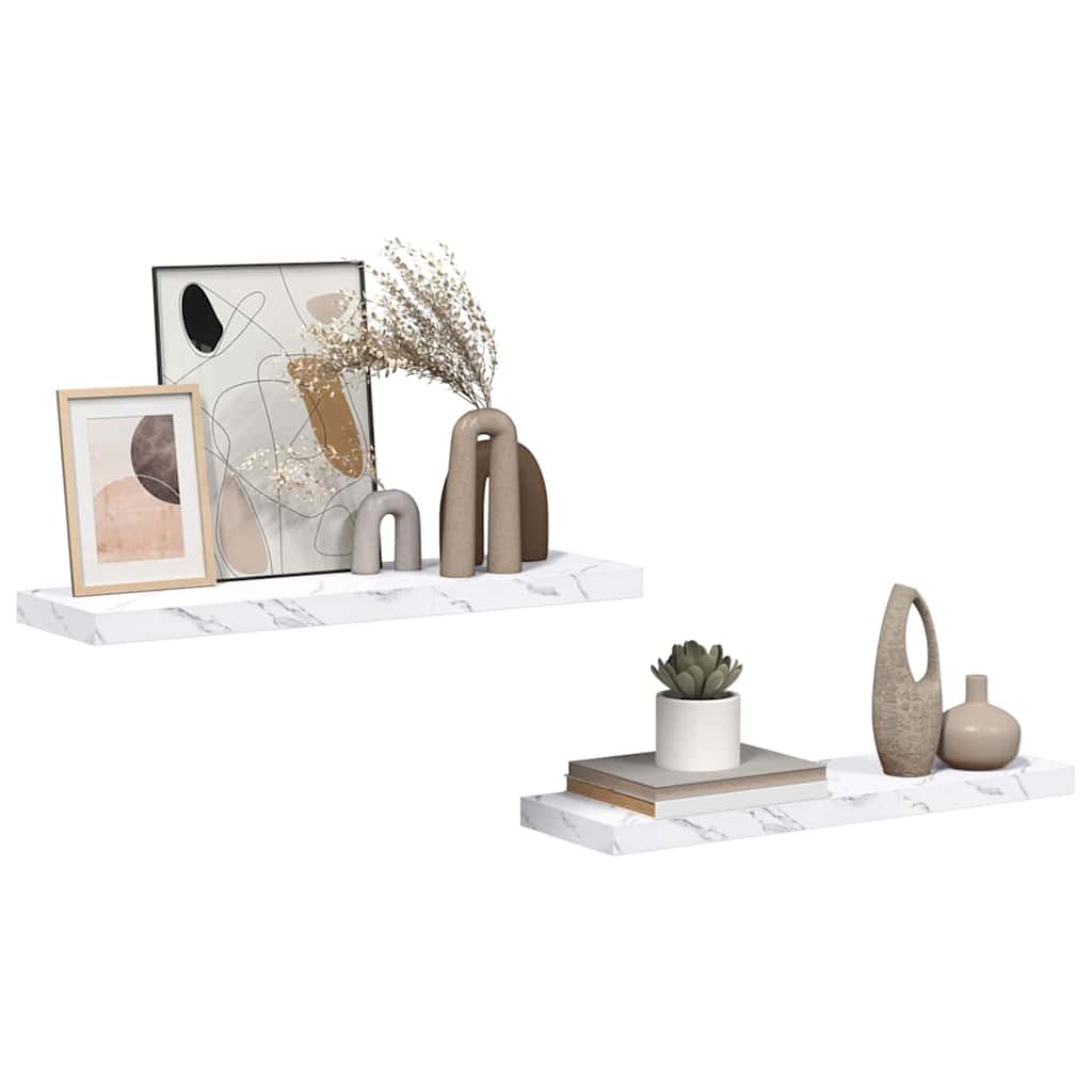 Wandregal 2 pcs Weiß Marmor 90 x 23,5 x 4 cm Holzwerkstoff