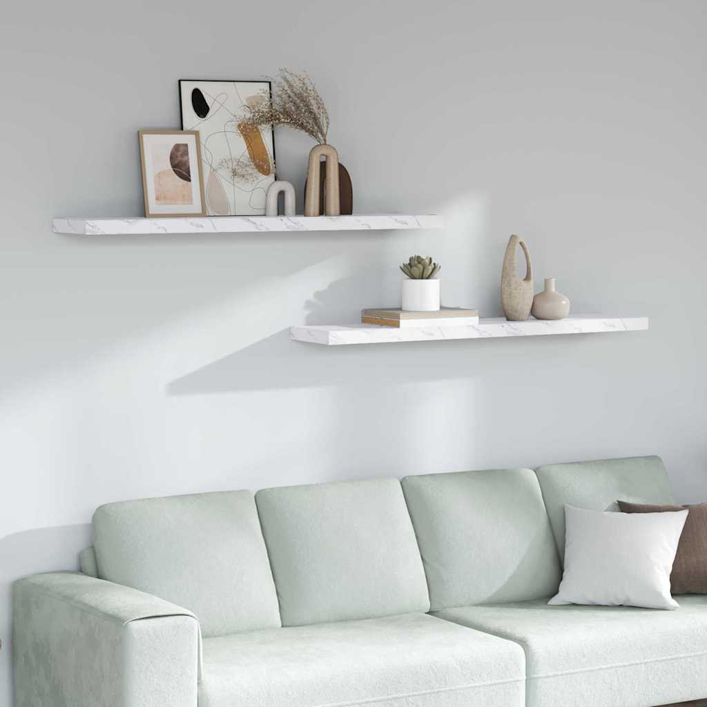 Wandregal 2 pcs Weiß Marmor 120 x 23,5 x 4 cm Holzwerkstoff