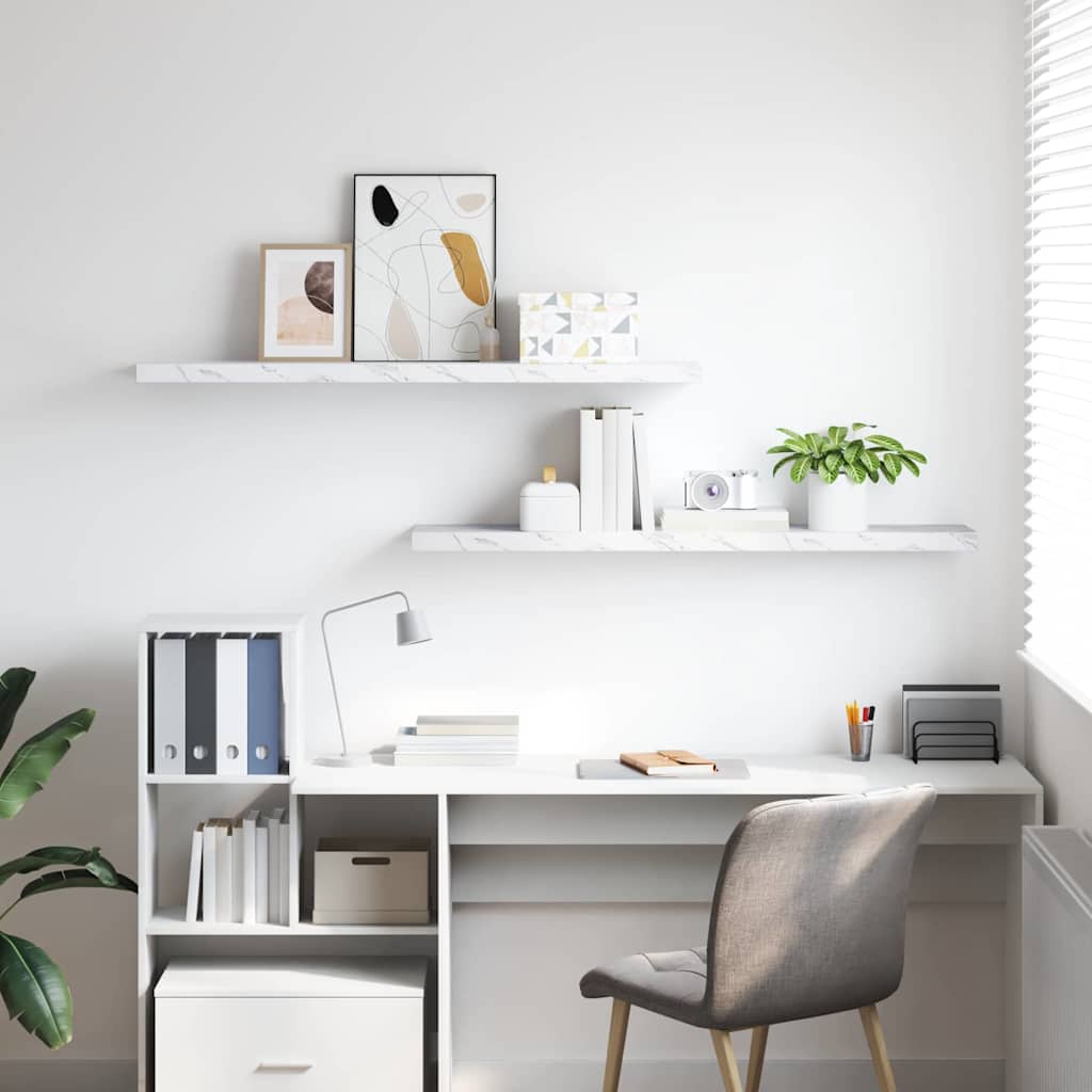 Wandregal 2 pcs Weiß Marmor 120 x 23,5 x 4 cm Holzwerkstoff