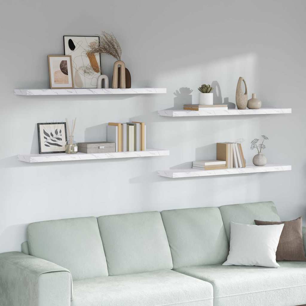 Wandregal 4 pcs Weiß Marmor 120 x 23,5 x 4 cm Holzwerkstoff