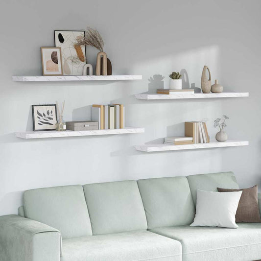 Wandregal 4 pcs Weiß Marmor 120 x 23,5 x 4 cm Holzwerkstoff