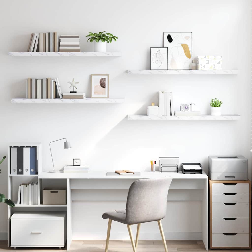 Wandregal 4 pcs Weiß Marmor 120 x 23,5 x 4 cm Holzwerkstoff