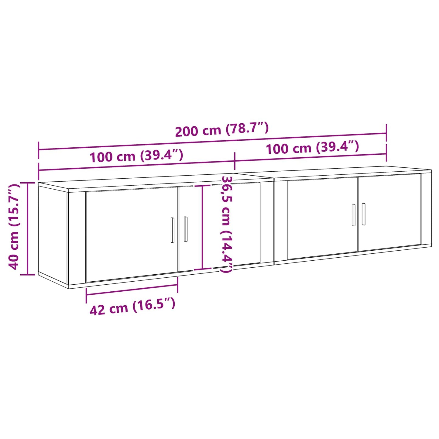 Wand-TV-Schrank Set 2 pcs Altholz 100 x 34,5 x 40 cm