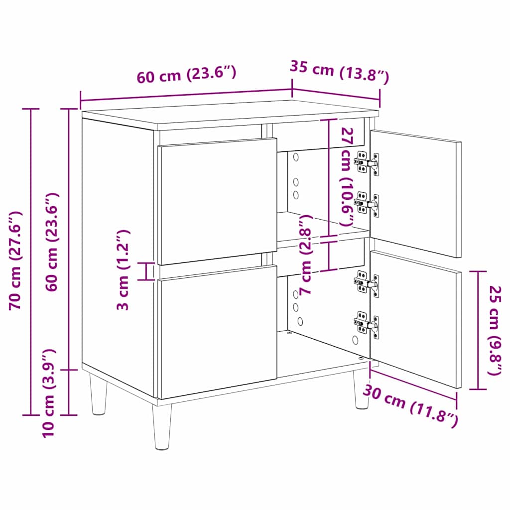 Sideboards 3 pcs Artisan-Eiche 60 x 35 x 70 cm Holzwerkstoff