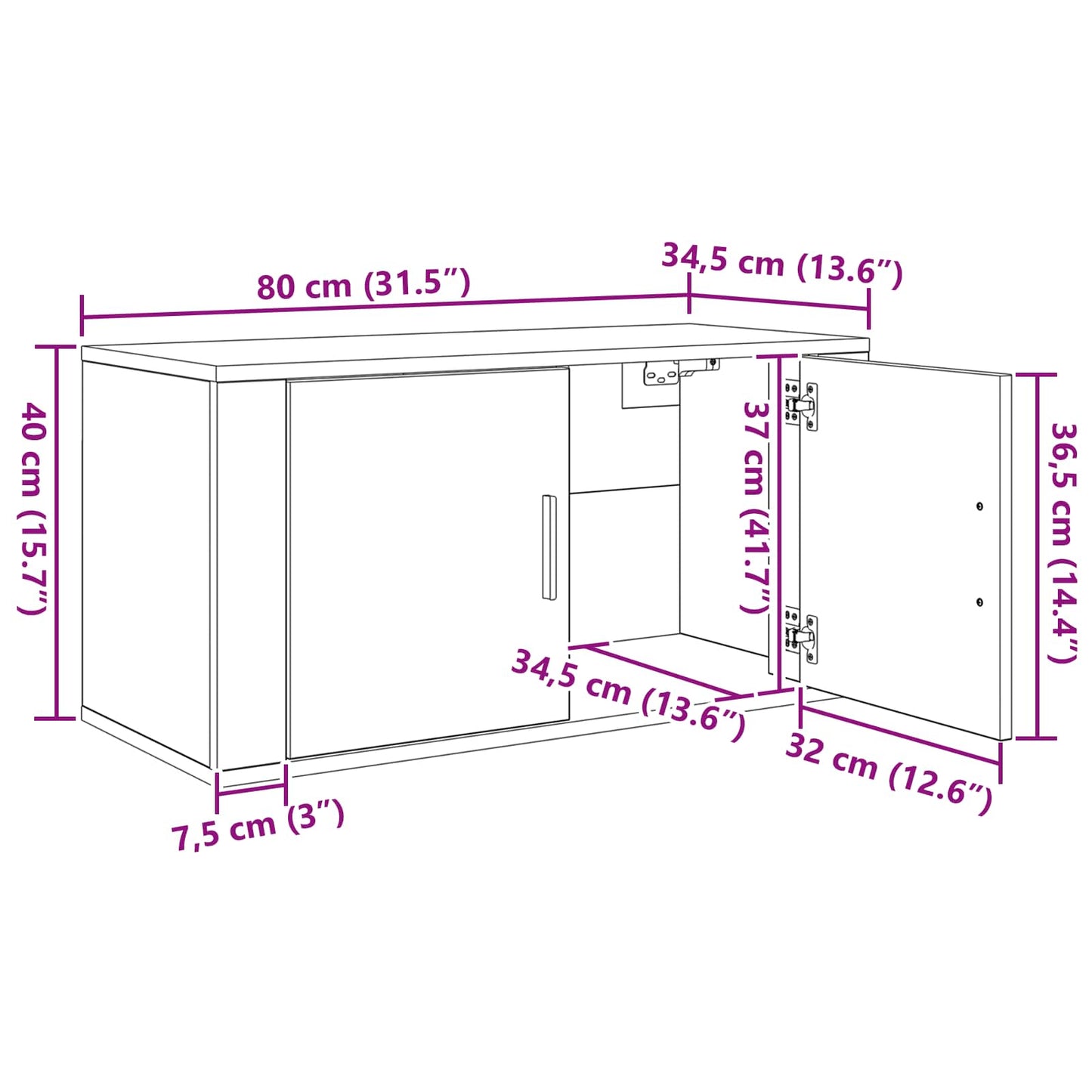 Wand-TV-Schrank Set 2 pcs Artisan-Eiche 80 x 34,5 x 40 cm